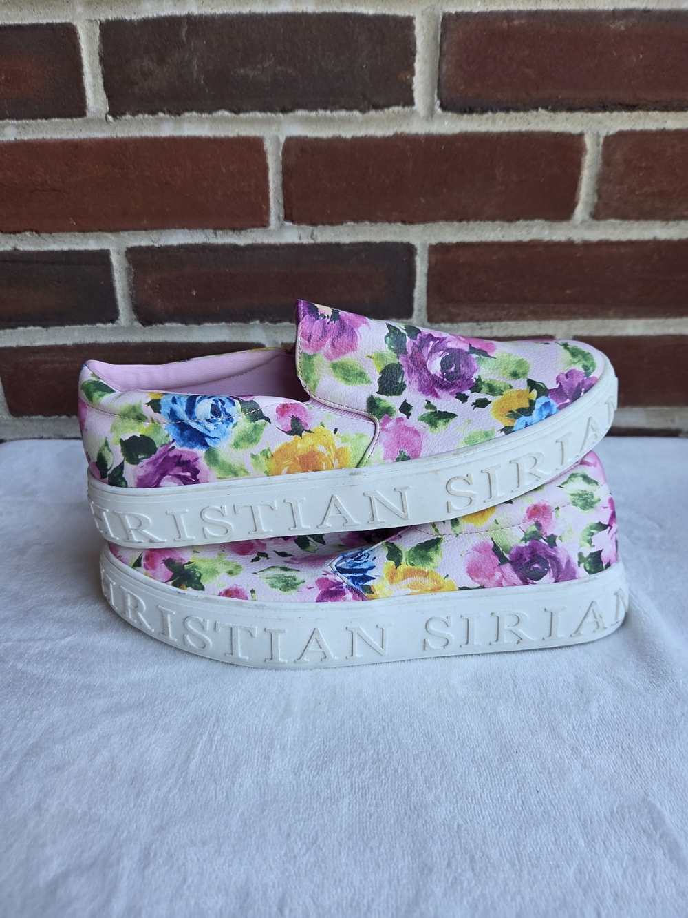 Christian Siriano Floral Platform Slip On Sneakers Pink Multi Women's 7.5